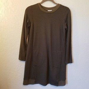 J. Jill Stripe Long Sleeve Sweater Olive Green Brown Black Dress XSmall